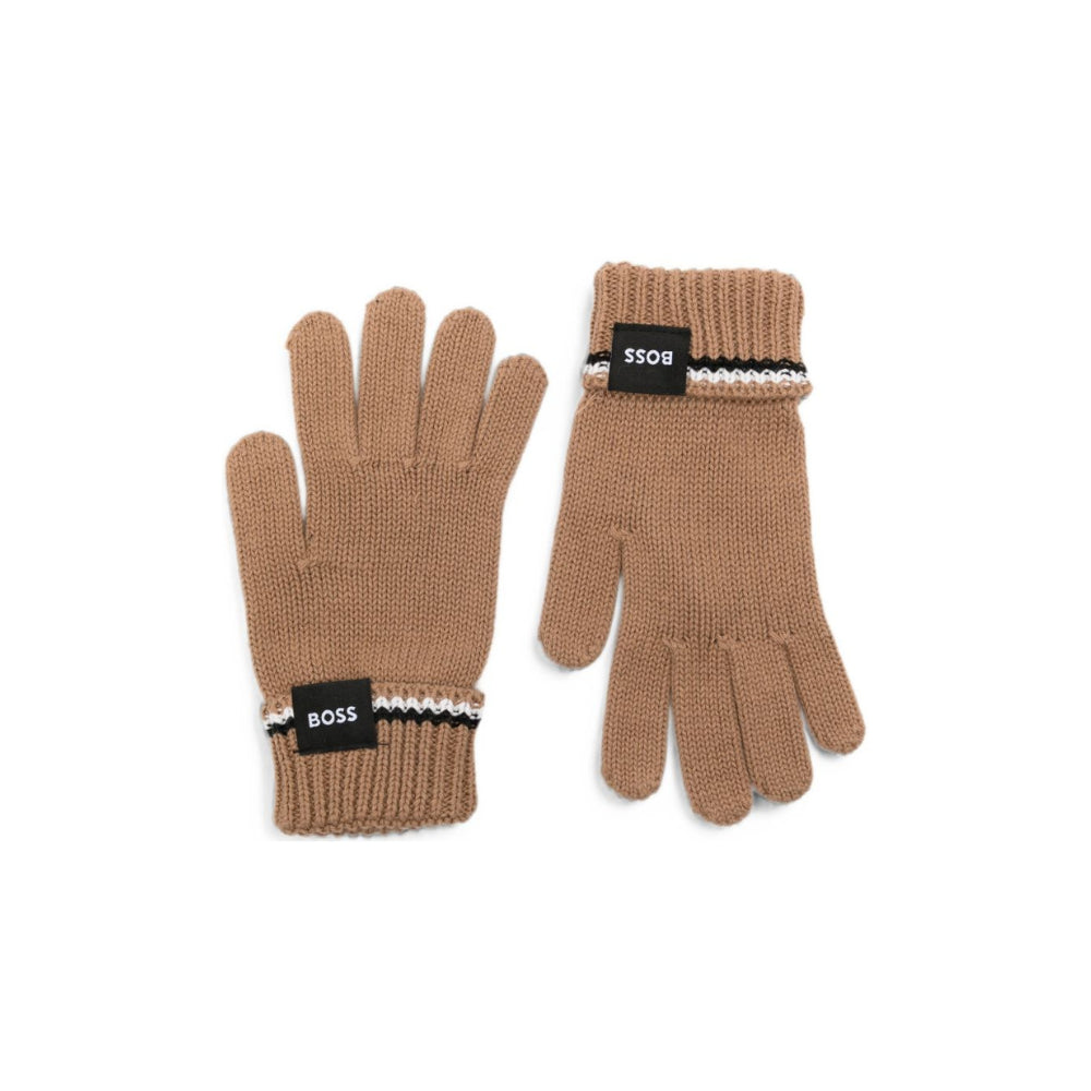 Guanti per bambino Boss Kids marrone con patch con logo J53589 269 BOSS KIDS