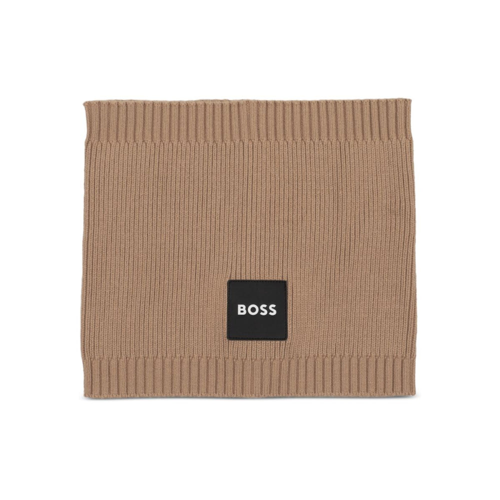 Sciarpa per bambino Boss Kids marrone con applicazione logo sul davanti J53590 269 BOSS KIDS