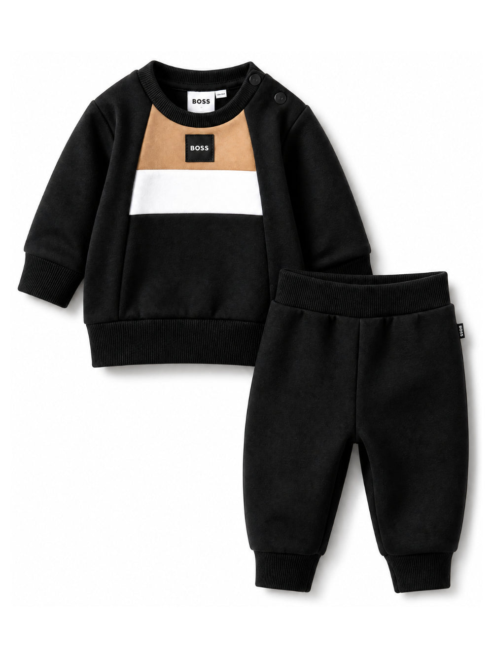 Set felpa e pantaloni per neonato Boss Kids nero con design color-block J53699 09B BOSS KIDS