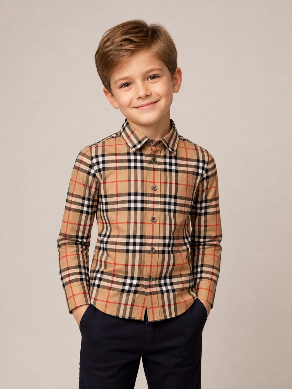 Camicia per bambino Burberry Kids beige con colletto a punta 8117166 B9368 BURBERRY KIDS
