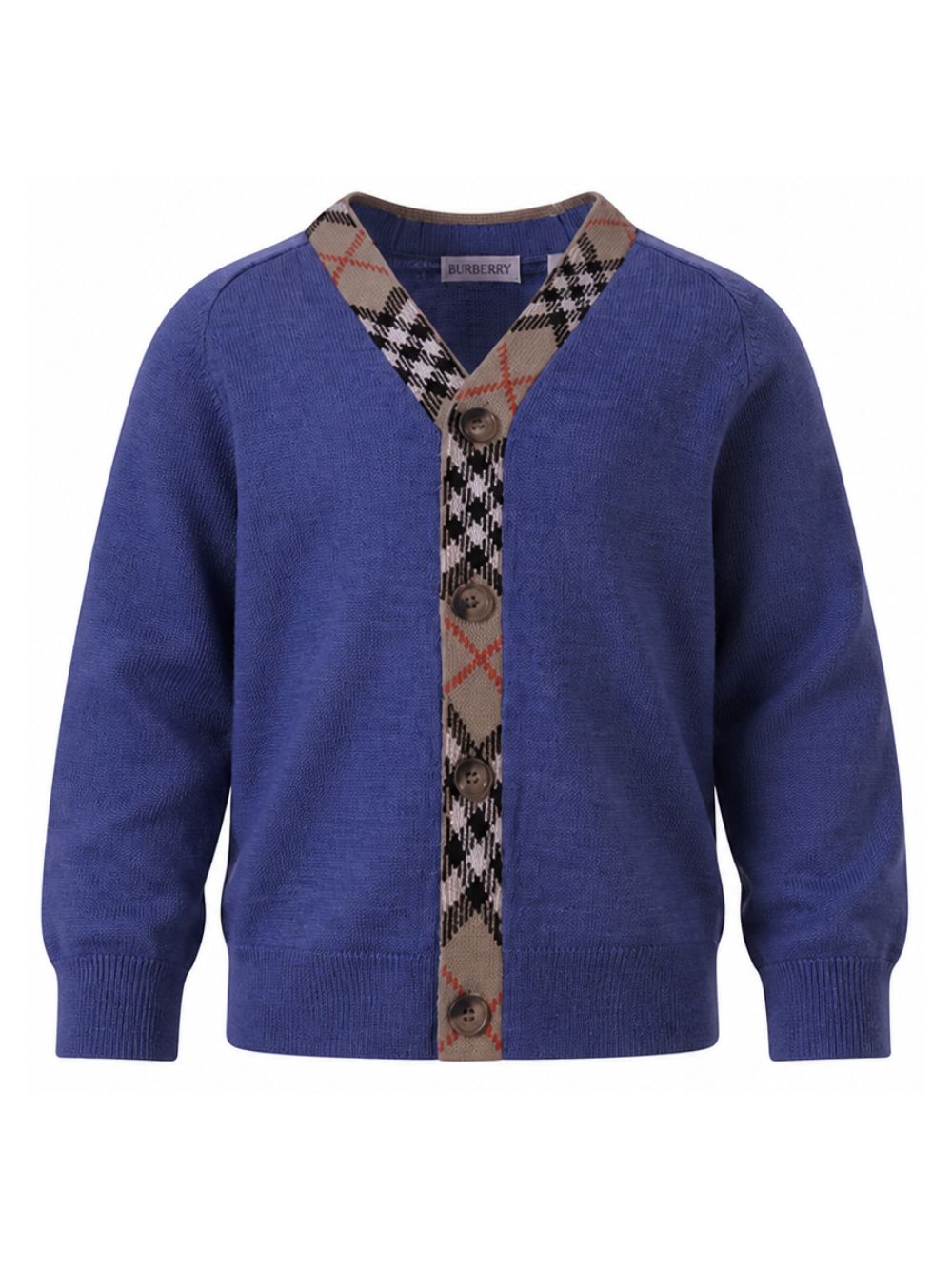 Cardigan per bambino Burberry Kids blu con bordo a quadri 8117637 C4145 BURBERRY KIDS