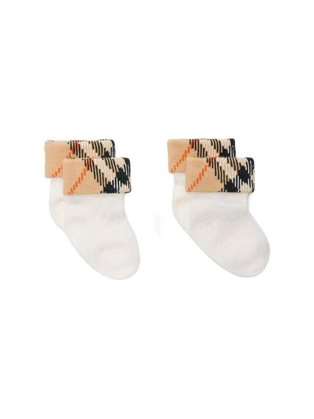 Set di due paia di calzini Burberry Kids bianchi con risvolto Check 8121864 A1464 BURBERRY KIDS