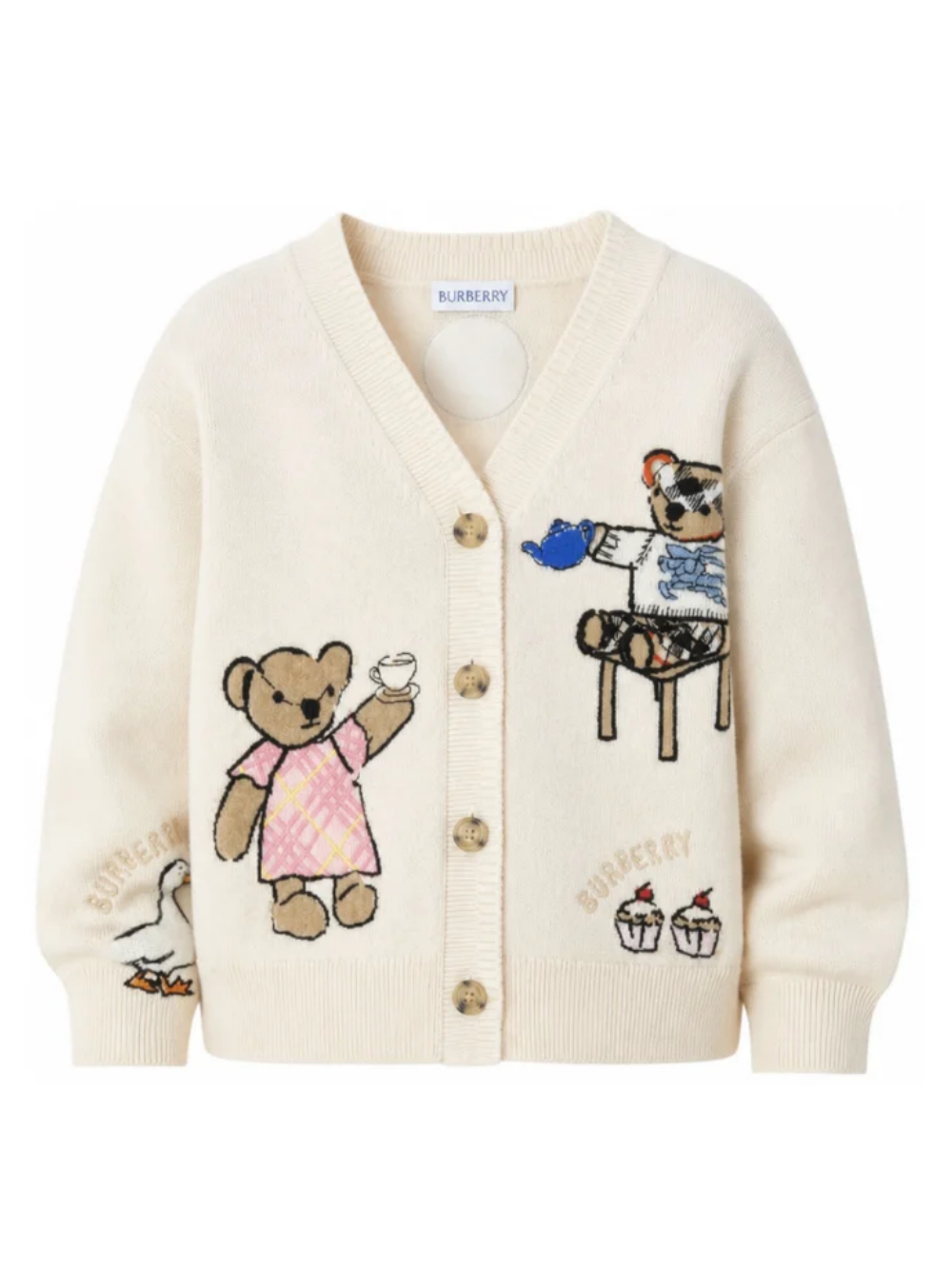 Cardigan Tea Party per bambina Burberry Kids beige con ricamo orsetti 8125916 A1452 BURBERRY KIDS