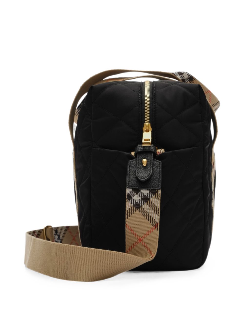 Borsa fasciatoio per neonati Burberry Kids nera in nylon trapuntato con finiture a quadri 8126771 A1189 BURBERRY KIDS