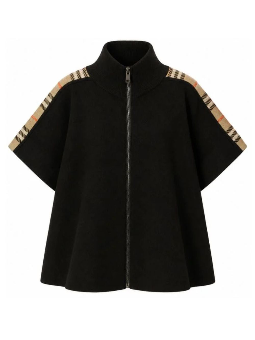 Mantella in lana per bambini Burberry Kids nera con finiture a quadri 8129887 C1462 BURBERRY KIDS