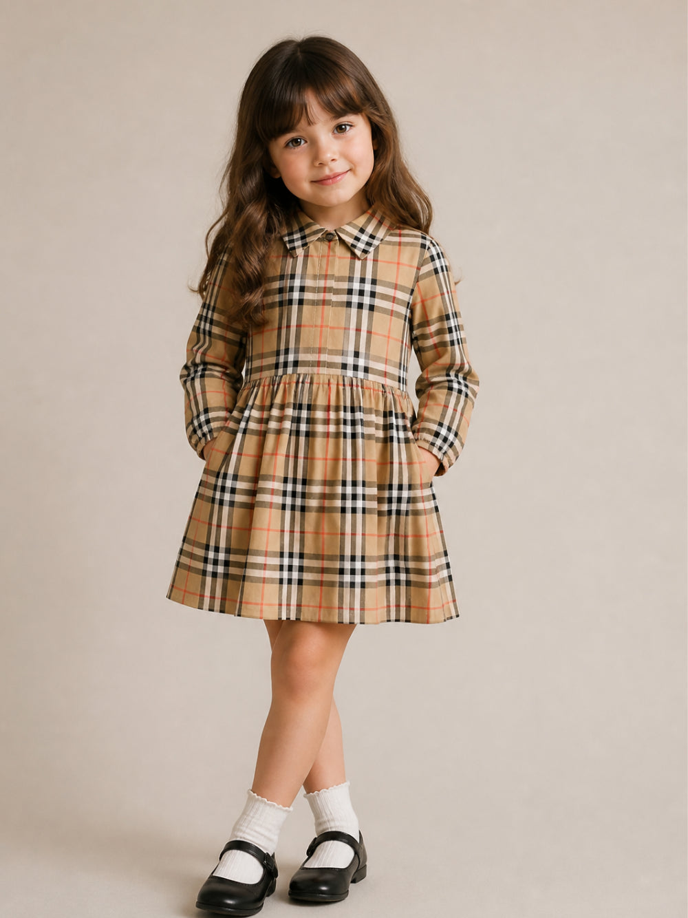 Abito per bambina Burberry Kids beige con motivo Vintage Check 8130891 B9368 BURBERRY KIDS