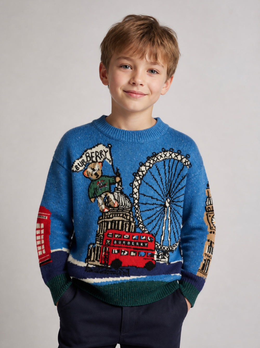 Maglione per bambino Burberry Kids azzurro con motivo London Bear 8131184 A1938 BURBERRY KIDS