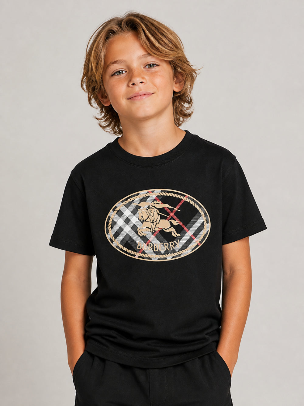 T-shirt per Bambino Burberry Kids nera con stampa logo sul davanti 8131608 A1189 BURBERRY KIDS