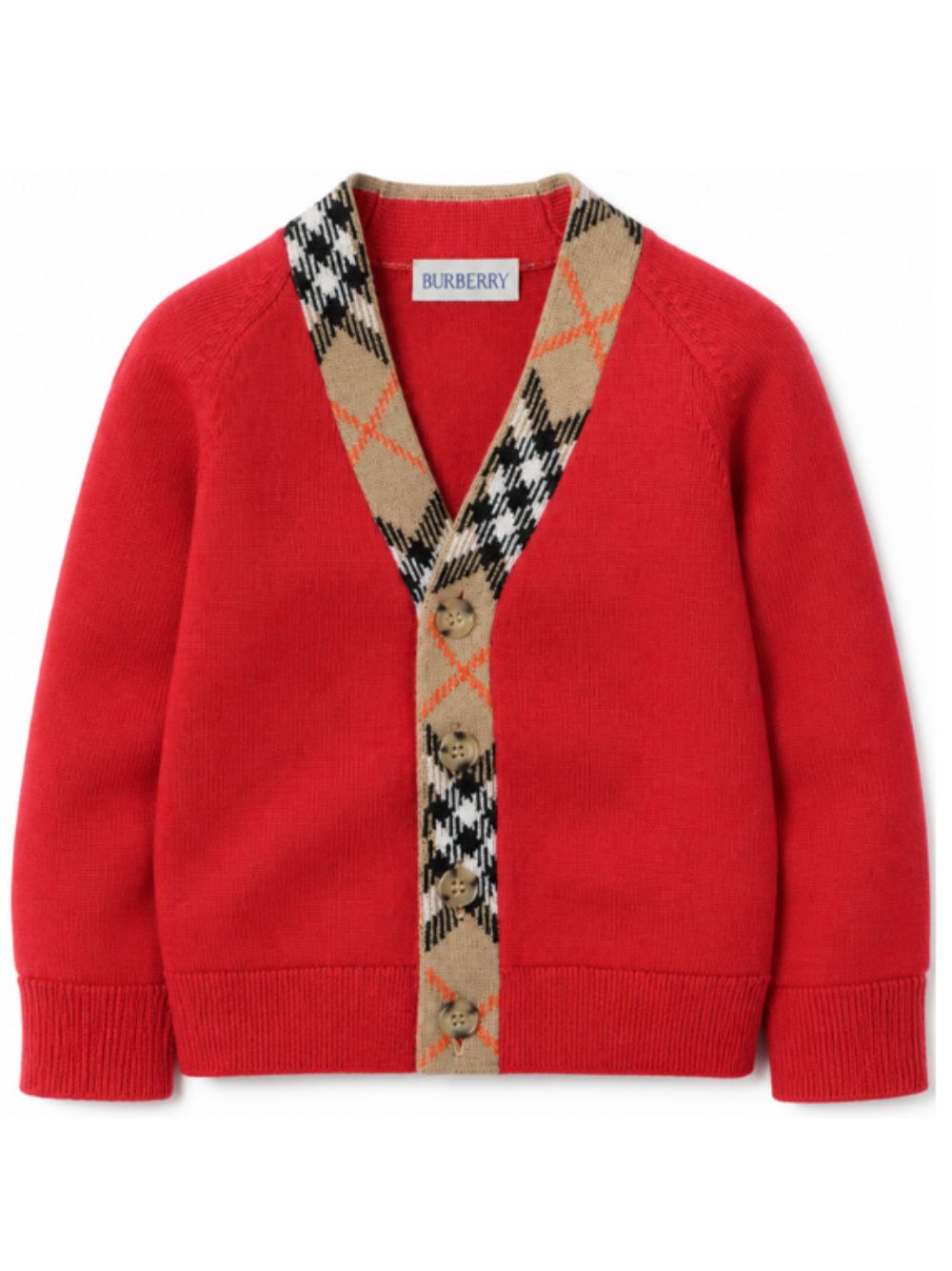 Cardigan per neonato Burberry Kids rosso con inserti con motivo Vintage House 8132215 A4587 BURBERRY KIDS