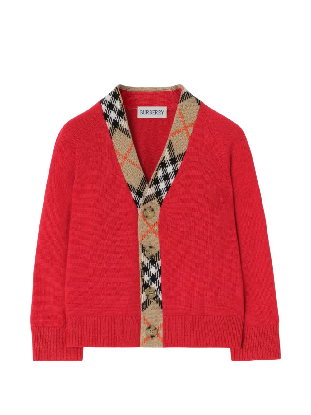 Cardigan per neonato Burberry Kids rosso con inserti con motivo Vintage House 8132215 A4587 BURBERRY KIDS