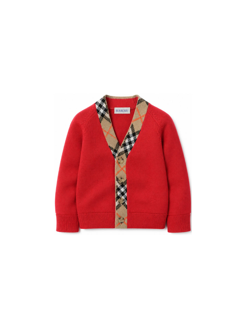 Cardigan per neonato Burberry Kids rosso con inserti con motivo Vintage House 8132215 A4587 BURBERRY KIDS