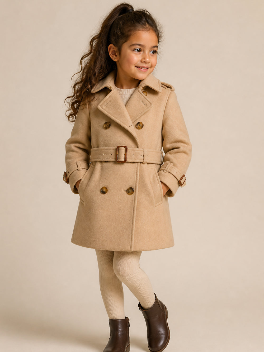 Trench per bambini Burberry Kids beige doppiopetto con cappuccio 8132748 A1420 BURBERRY KIDS