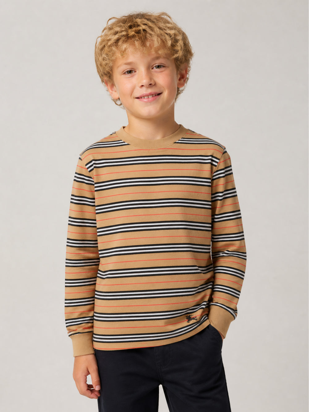 T-shirt per bambino Burberry Kids beige con motivo a righe orizzontali 8135206 B9368 BURBERRY KIDS