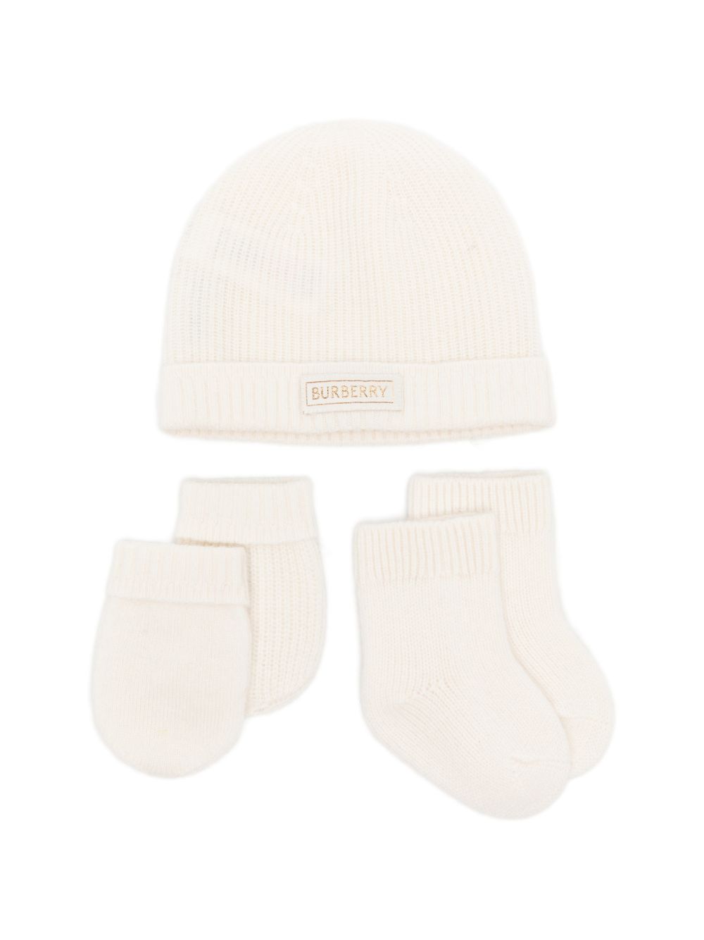 Set cappellinno muffole babbucce per neonati Burberry Kids bianco con tessuto a coste 8136388 A1452 BURBERRY KIDS