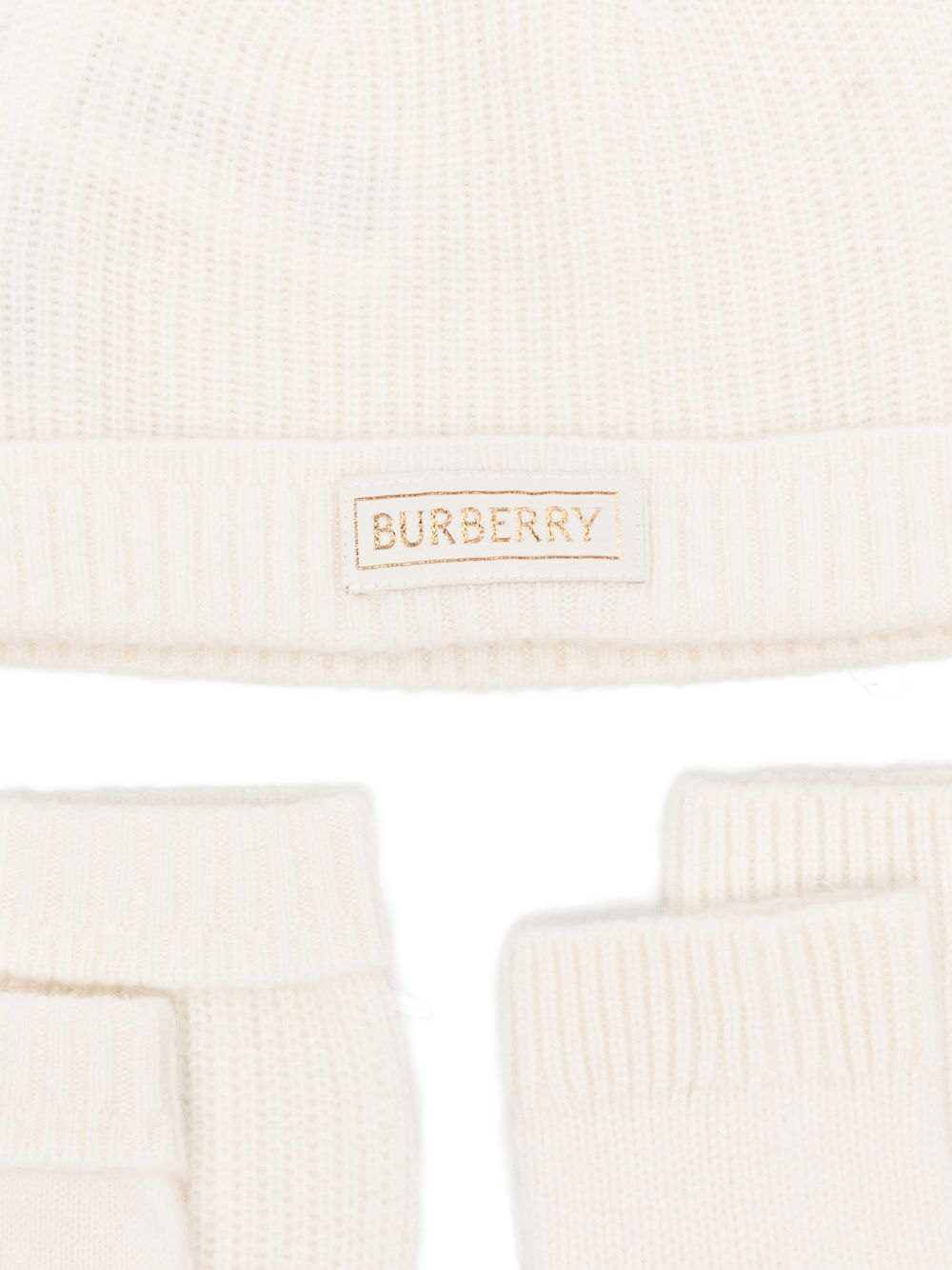 Set cappellinno muffole babbucce per neonati Burberry Kids bianco con tessuto a coste 8136388 A1452 BURBERRY KIDS