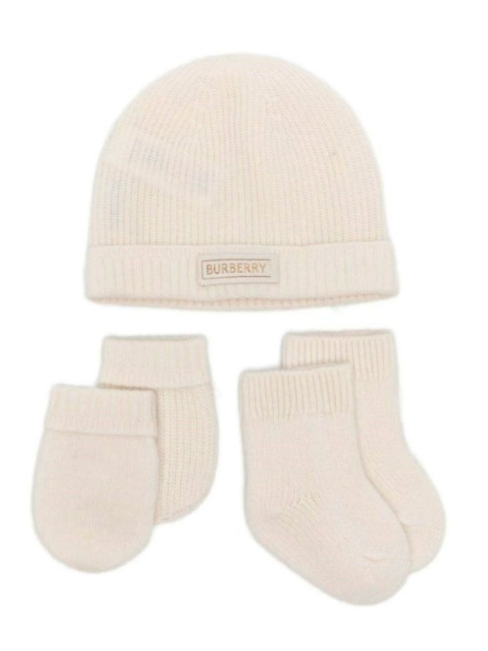 Set cappellinno muffole babbucce per neonati Burberry Kids bianco con tessuto a coste 8136388 A1452 BURBERRY KIDS