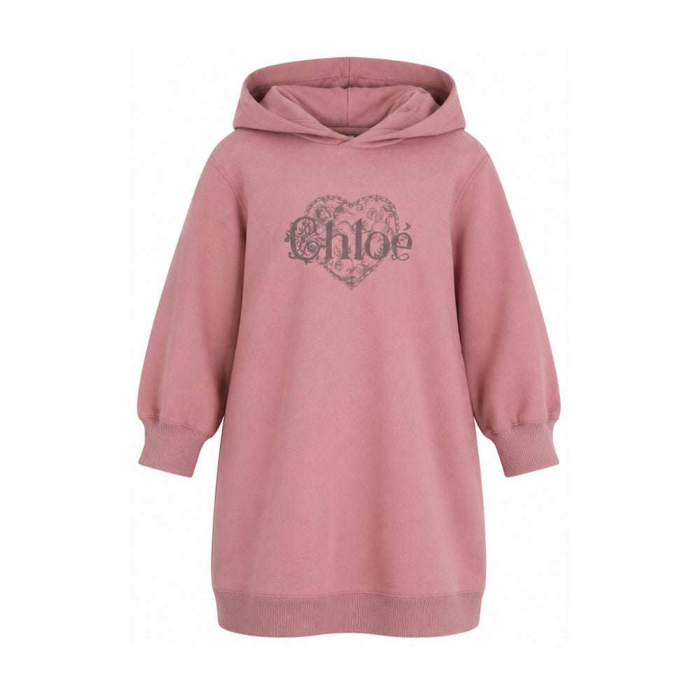 Abito per bambina Chloé Kids rosa con stampa con logo sul davanti C21245 48W CHLOE' KIDS