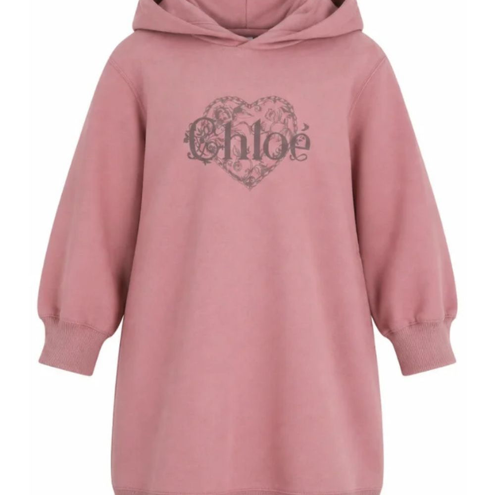 Abito per bambina Chloé Kids rosa con stampa con logo sul davanti C21245 48W CHLOE' KIDS
