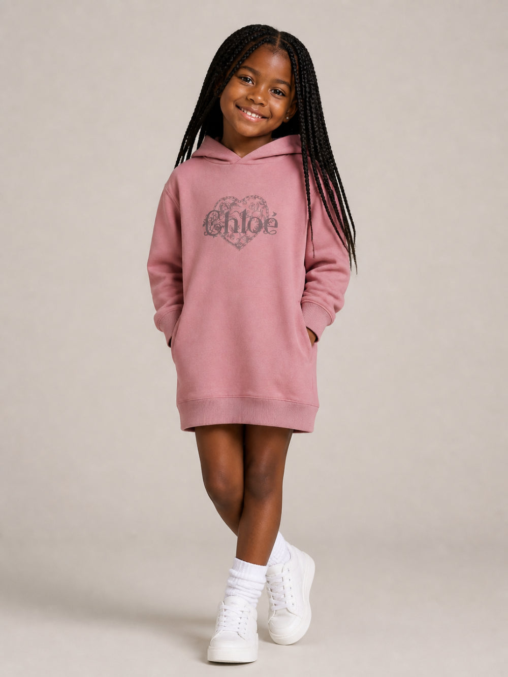 Abito per bambina Chloé Kids rosa con stampa con logo sul davanti C21245 48W CHLOE' KIDS