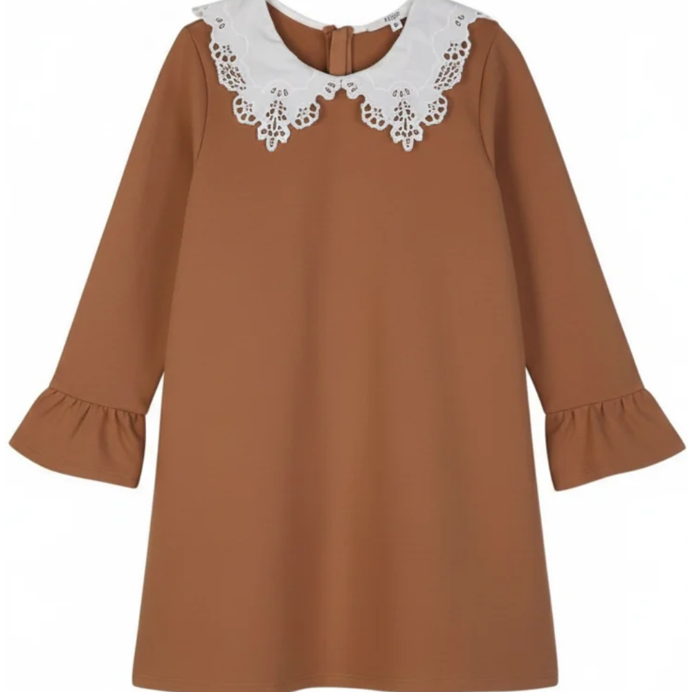Abito per bambina Chloè Kids marrone con colletto a pizzo C21246 31F CHLOE' KIDS