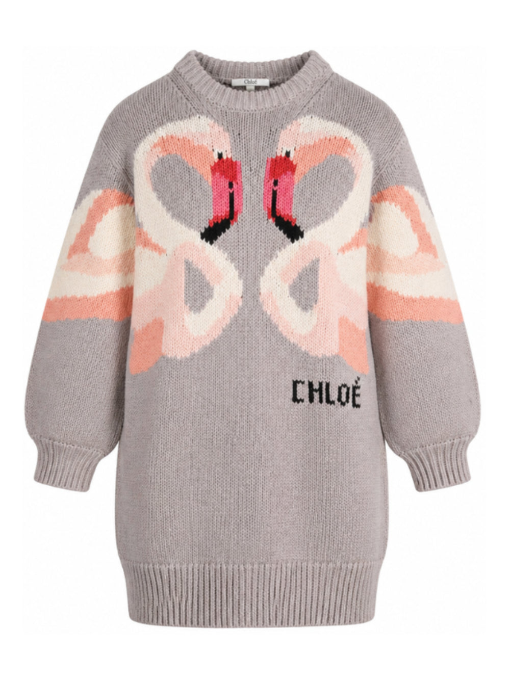 Abito per bambina Chloé Kids grigio con intarsio fenicotteri C21247 20B CHLOE' KIDS