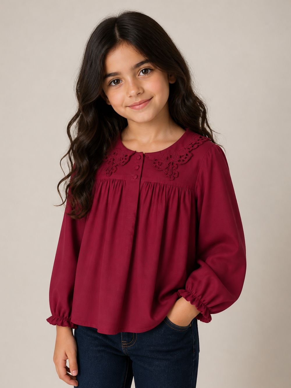Blusa per bambina Chloé Kids rosa con dettaglio in pizzo sangallo C21255 48U CHLOE' KIDS