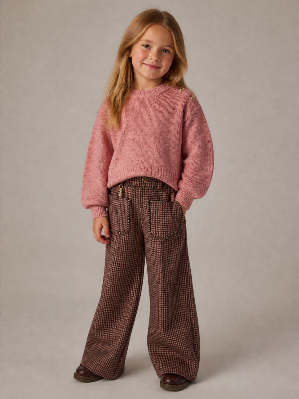 Pantaloni per bambina Chloé Kids marrone con fantasia pied-de-poule C21267 P03 CHLOE' KIDS