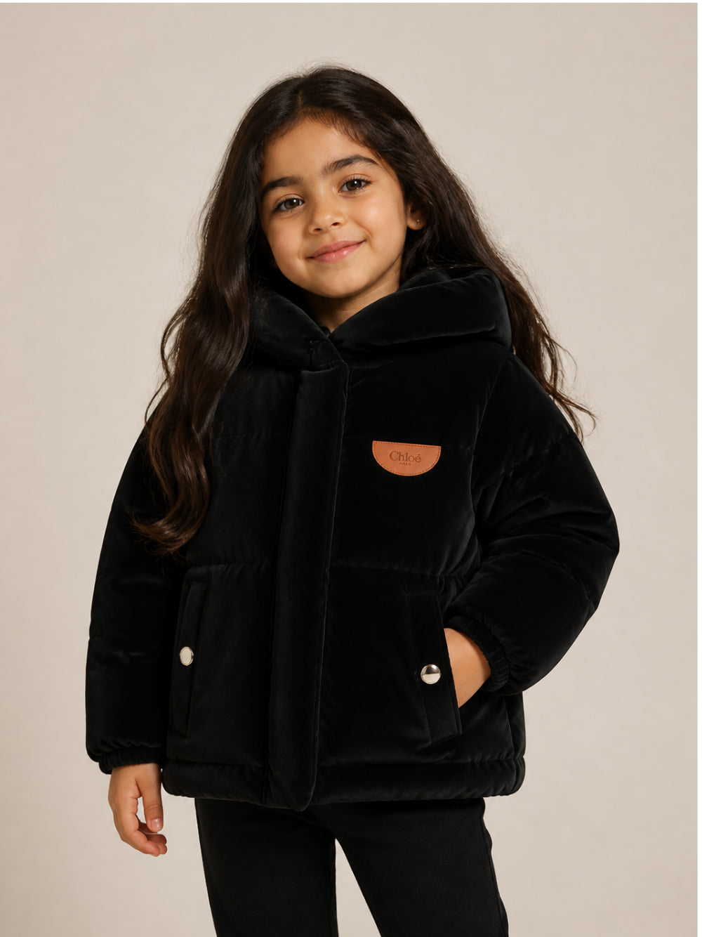 Piumino per bambina Chloé Kids nero con applicazione logo C21283 09B CHLOE' KIDS