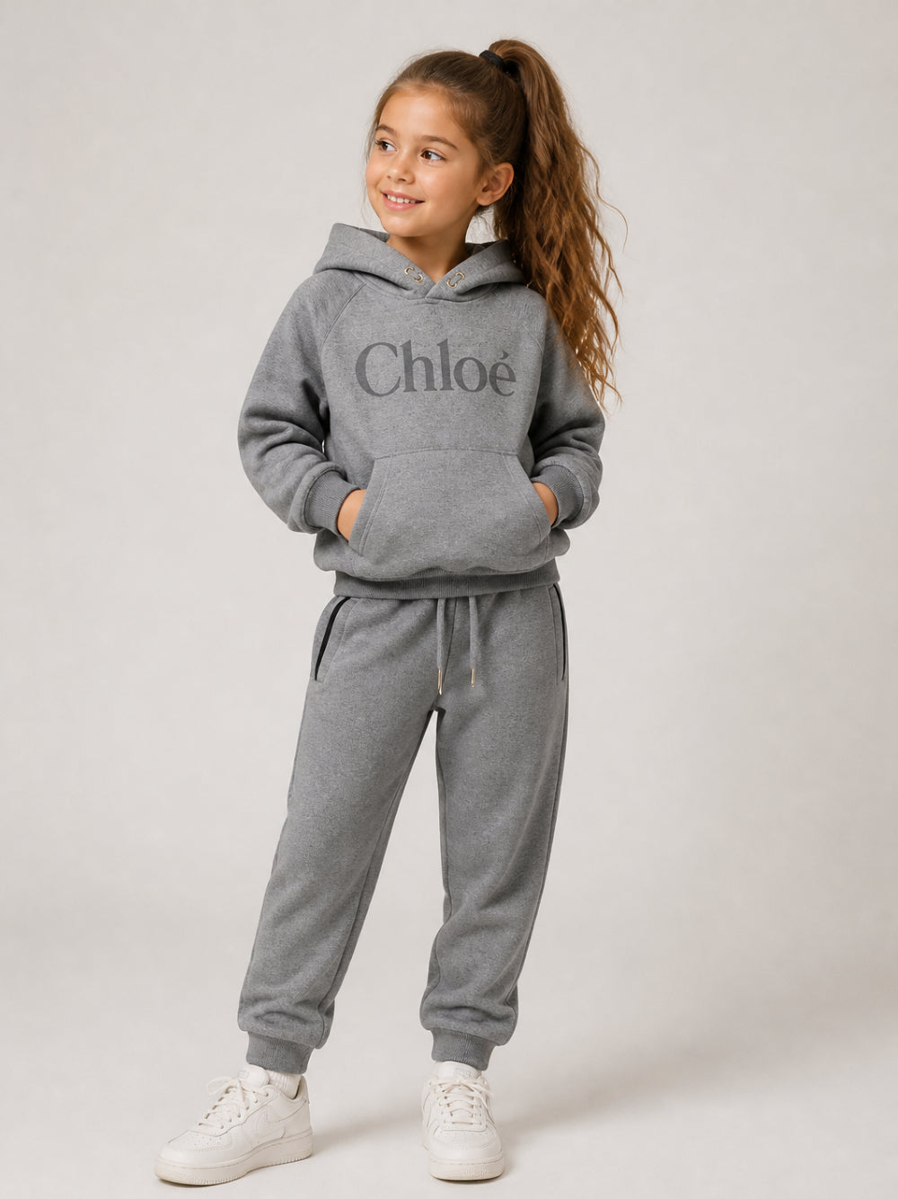 Felpa per bambina Chloé Kids grigia con tasca marsupio C21284 M07 CHLOE' KIDS