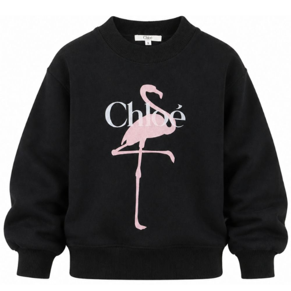Felpa per bambina Chloé Kids nera con stampa fenicottero sul davanti C21286 09B CHLOE' KIDS