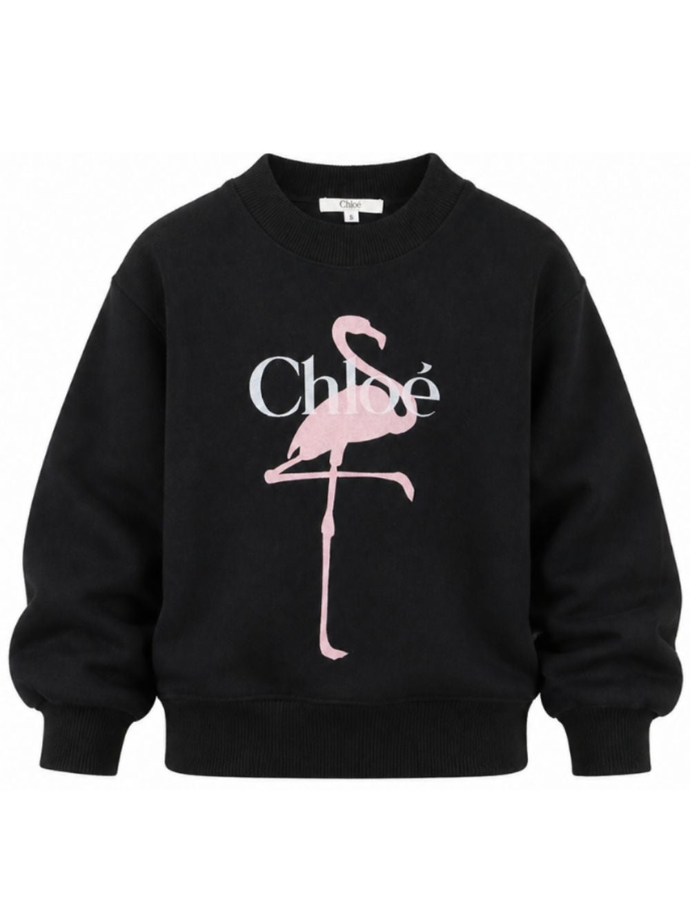 Felpa per bambina Chloé Kids nera con stampa fenicottero sul davanti C21286 09B CHLOE' KIDS