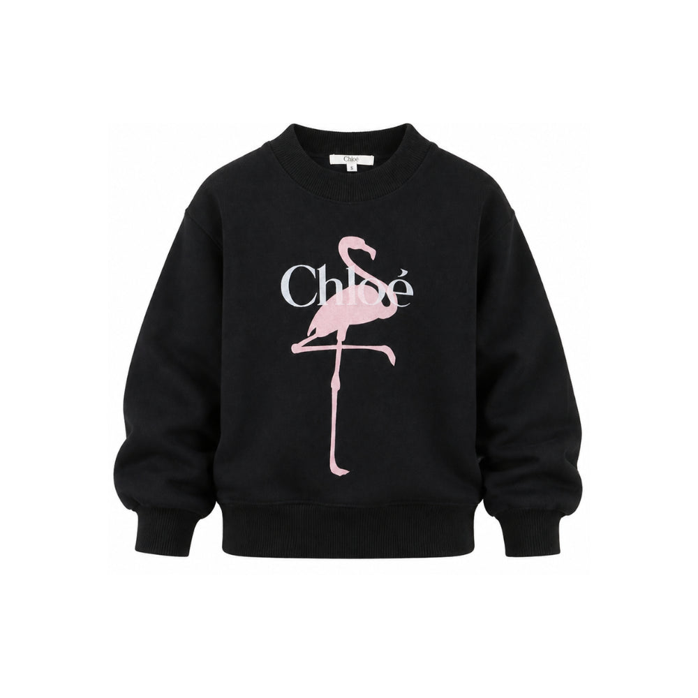 Felpa per bambina Chloé Kids nera con stampa fenicottero sul davanti C21286 09B CHLOE' KIDS
