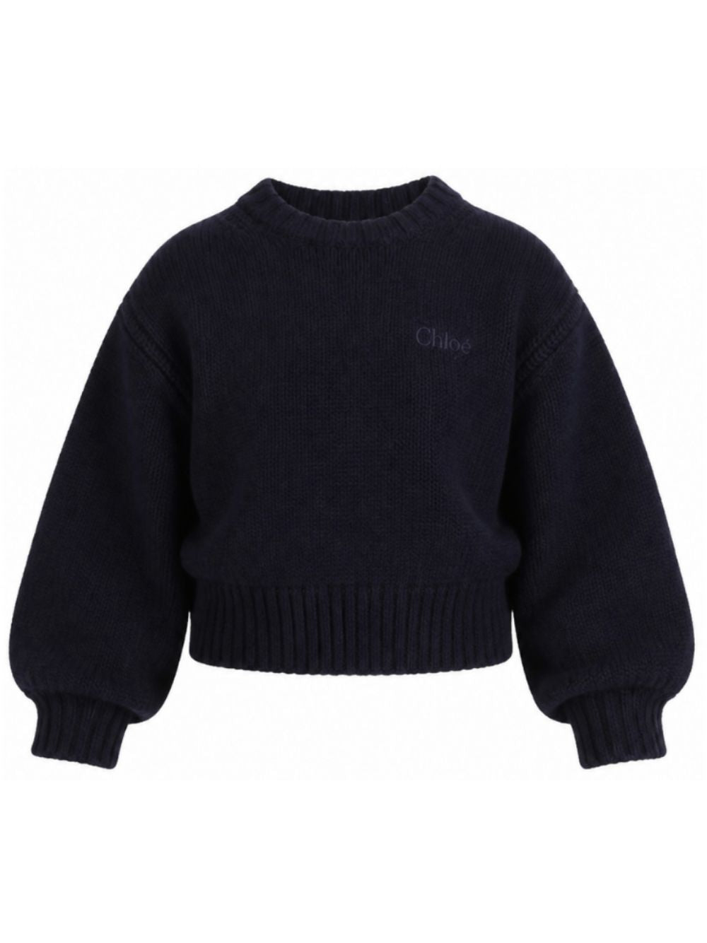 Maglione per bambina Chloé Kids blu con logo ricamato sul davanti C21292 859 CHLOE' KIDS