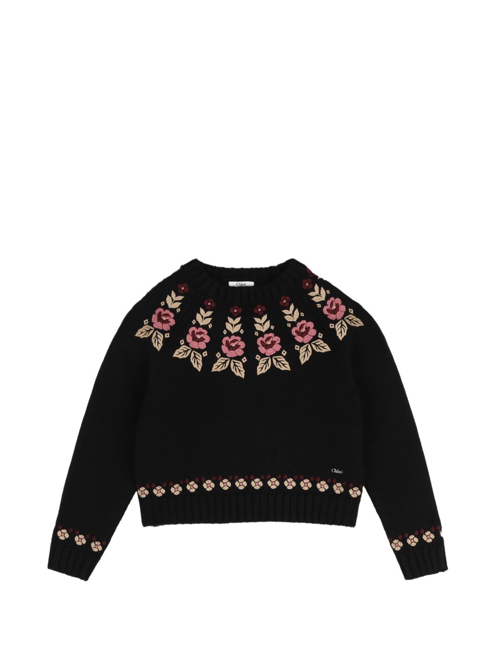 Maglione per bambina Chloé Kids nero con ricamo a fiori C21293 09B CHLOE' KIDS