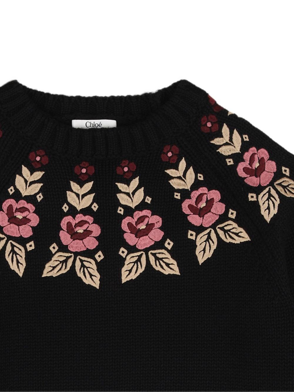Maglione per bambina Chloé Kids nero con ricamo a fiori C21293 09B CHLOE' KIDS