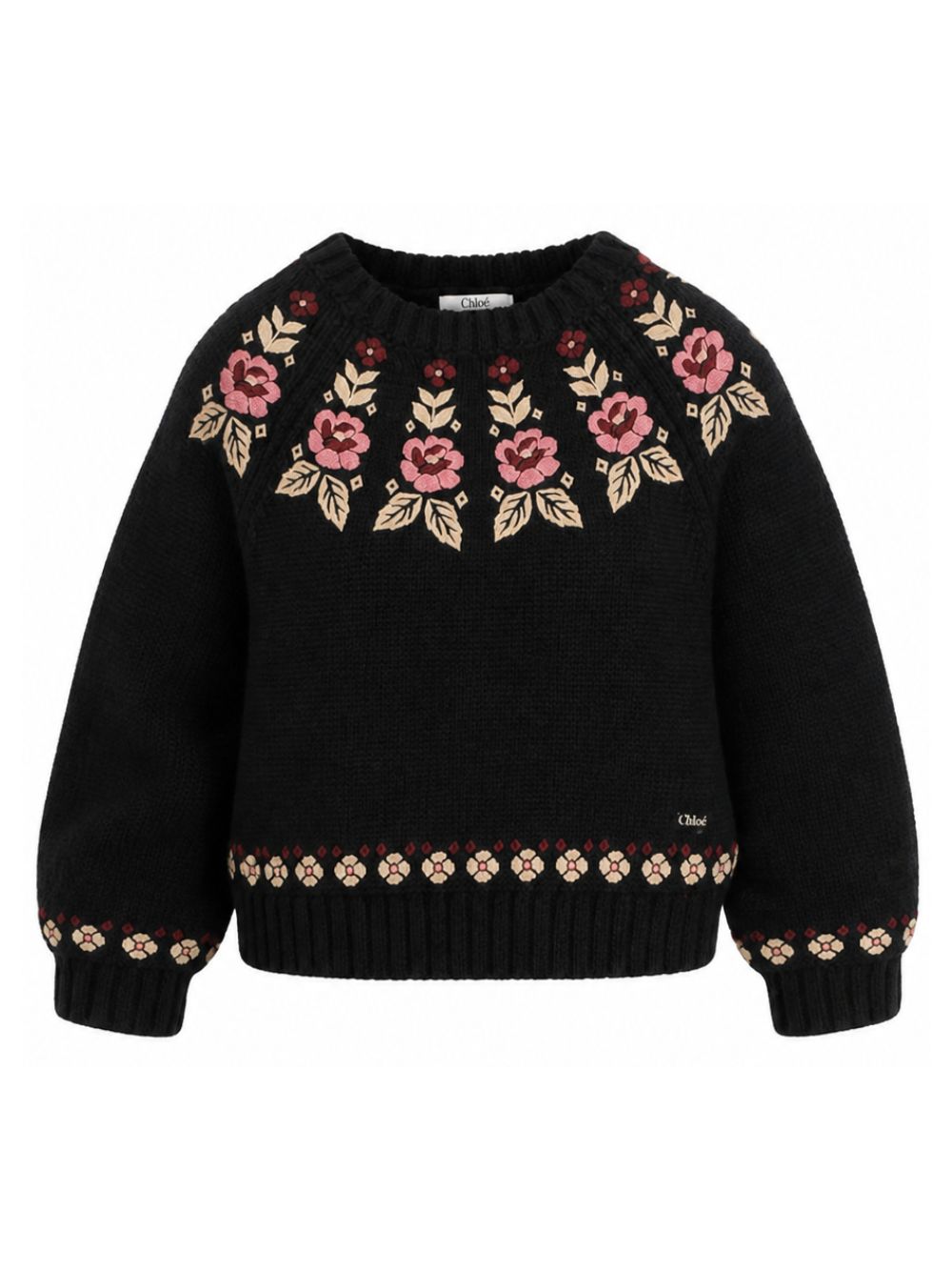 Maglione per bambina Chloé Kids nero con ricamo a fiori C21293 09B CHLOE' KIDS