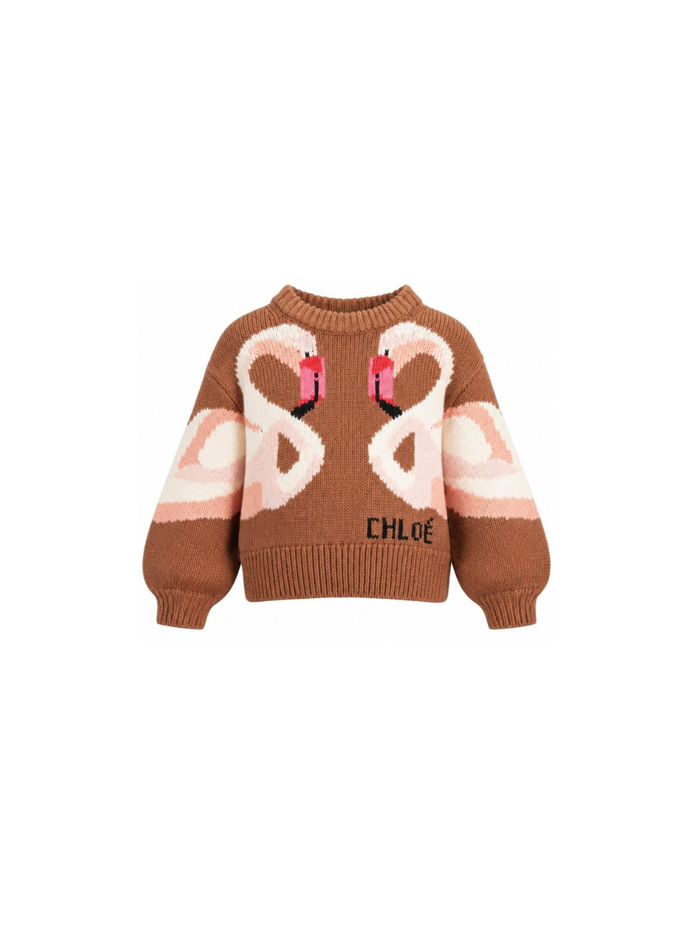 Maglione per bambina Chloé Kids marrone con intarsio fenicotteri C21294 31F CHLOE' KIDS