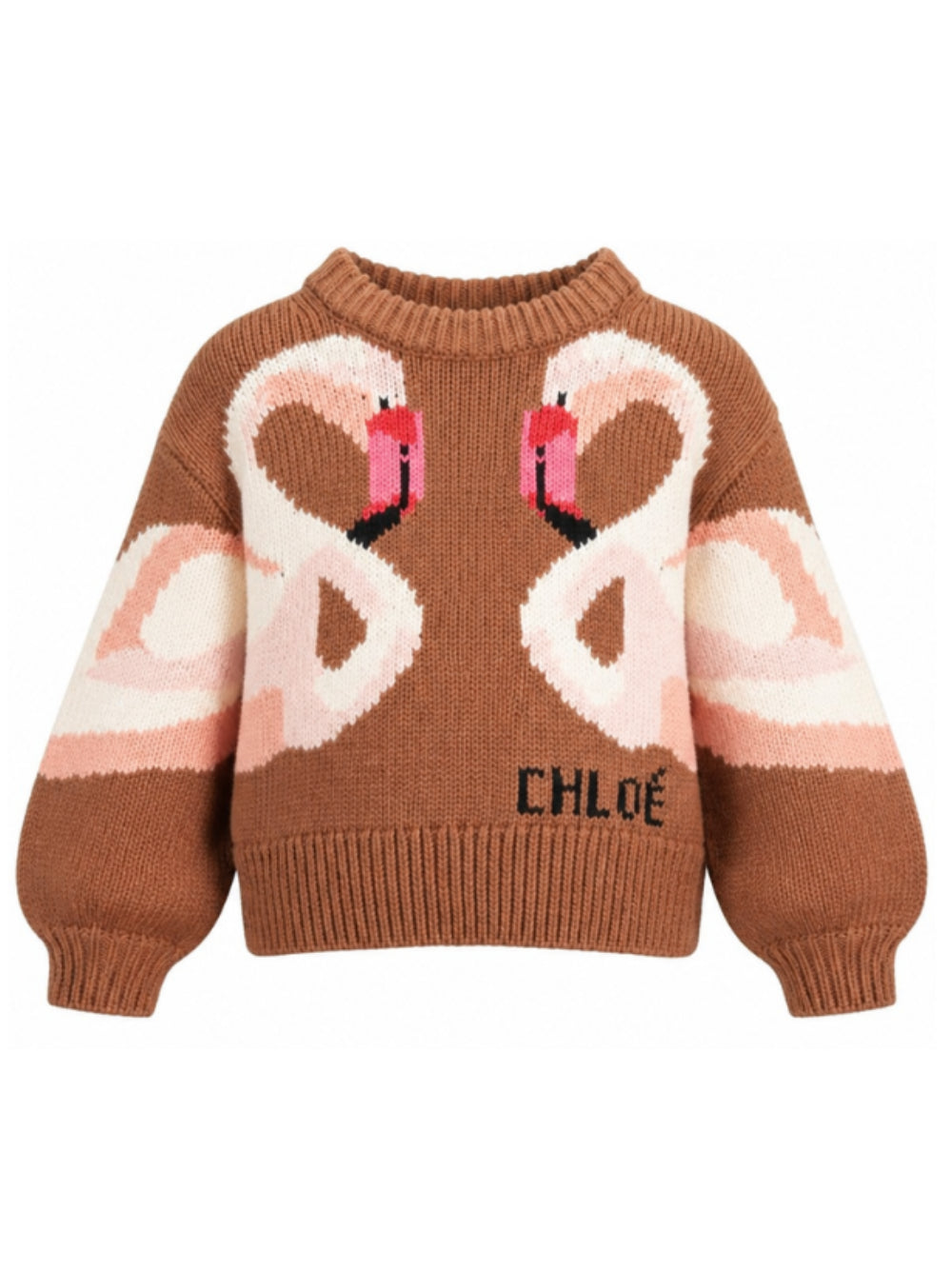 Maglione per bambina Chloé Kids marrone con intarsio fenicotteri C21294 31F CHLOE' KIDS