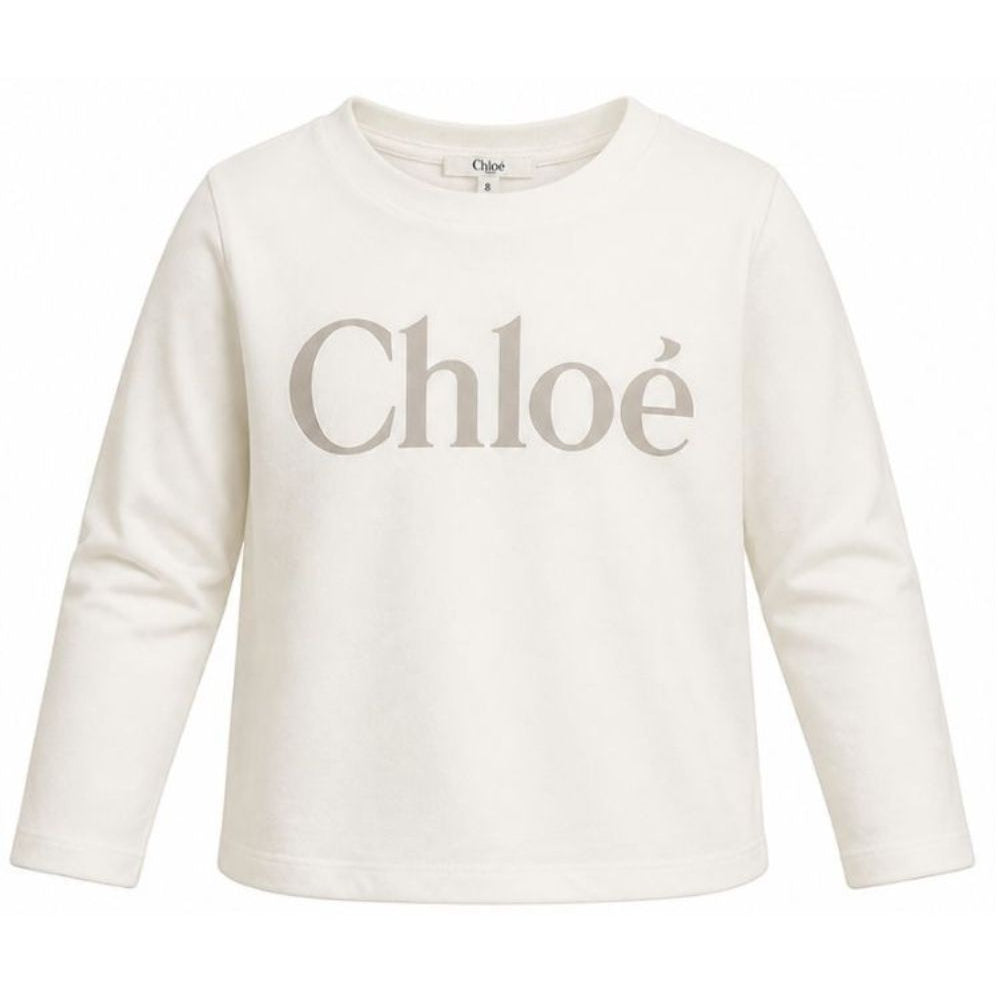 T-shirt per bambina Chloè Kids bianca con stampa logo sul davanti C21299 117 CHLOE' KIDS