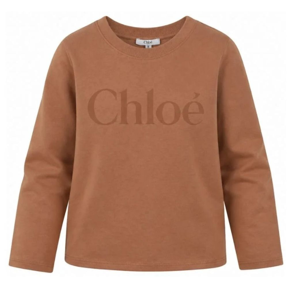 T-shirt per bambina Chloè Kids marrone con stampa logo sul davanti C21299 31F CHLOE' KIDS