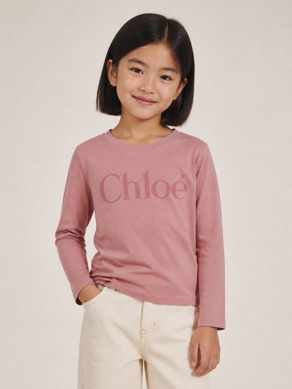 T-shirt per bambina Chloé Kids rosa con logo sul davanti C21299 48W CHLOE' KIDS