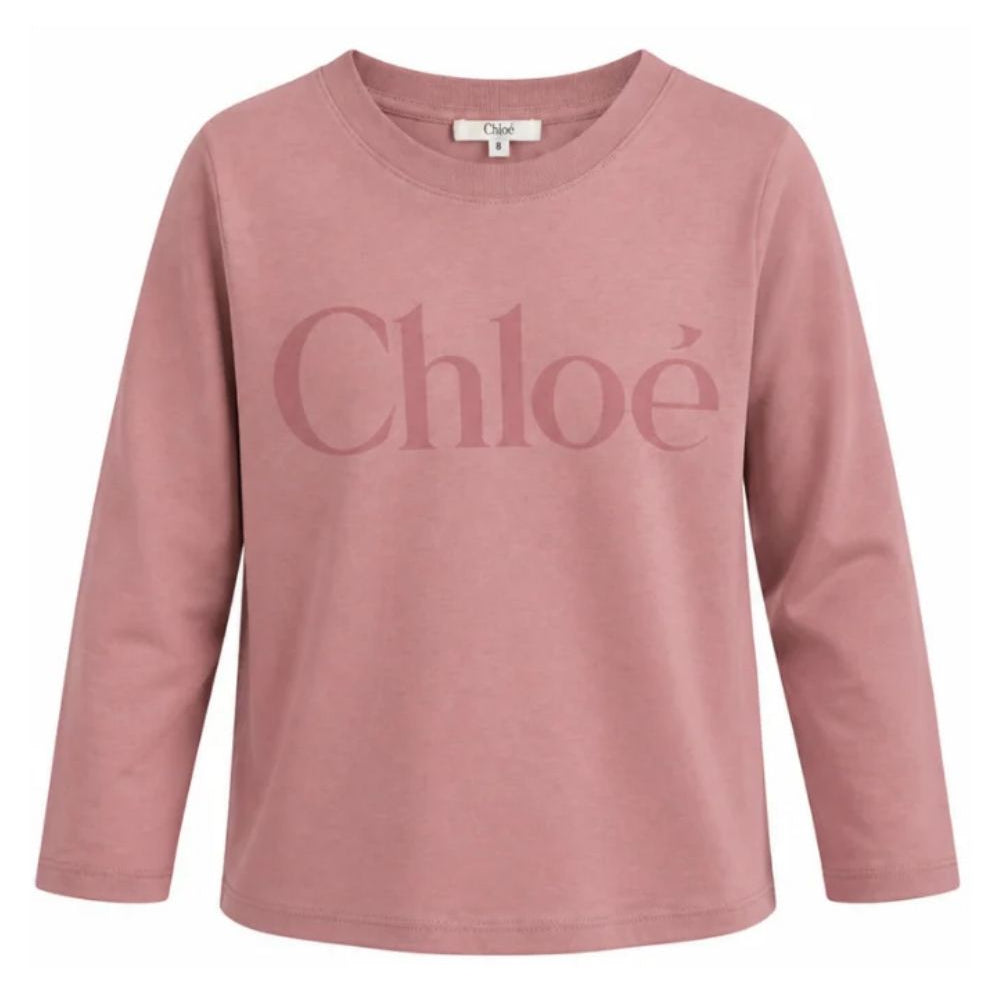 T-shirt per bambina Chloé Kids rosa con logo sul davanti C21299 48W CHLOE' KIDS