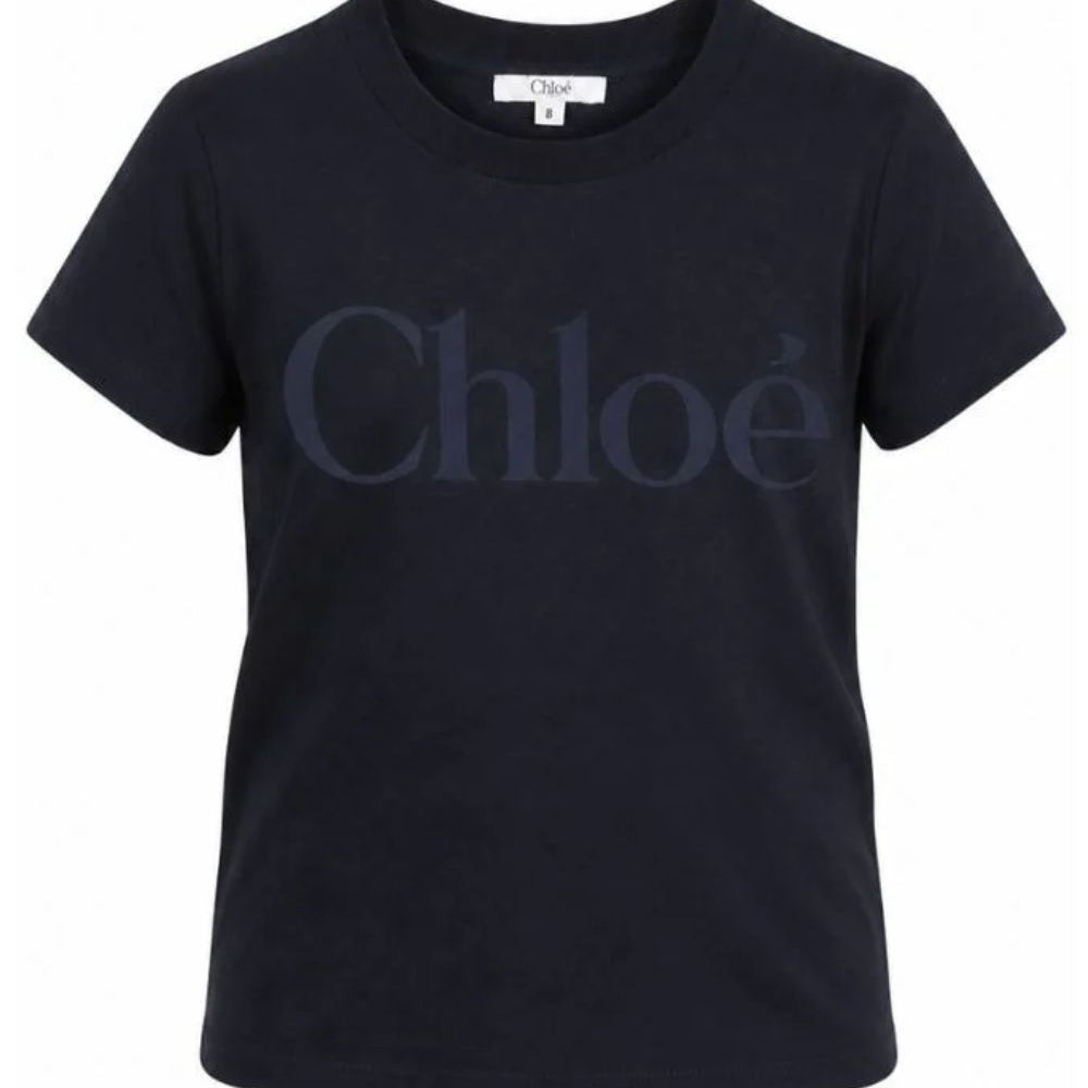 T-shirt per bambina Chloè Kids blu con stampa logo sul davanti C21301 859 CHLOE' KIDS