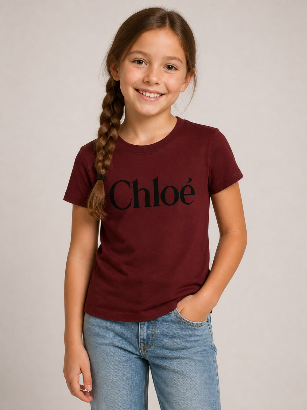 T-shirt per bambina Chloé Kids rossa con logo sul davanti C21301 94E CHLOE' KIDS