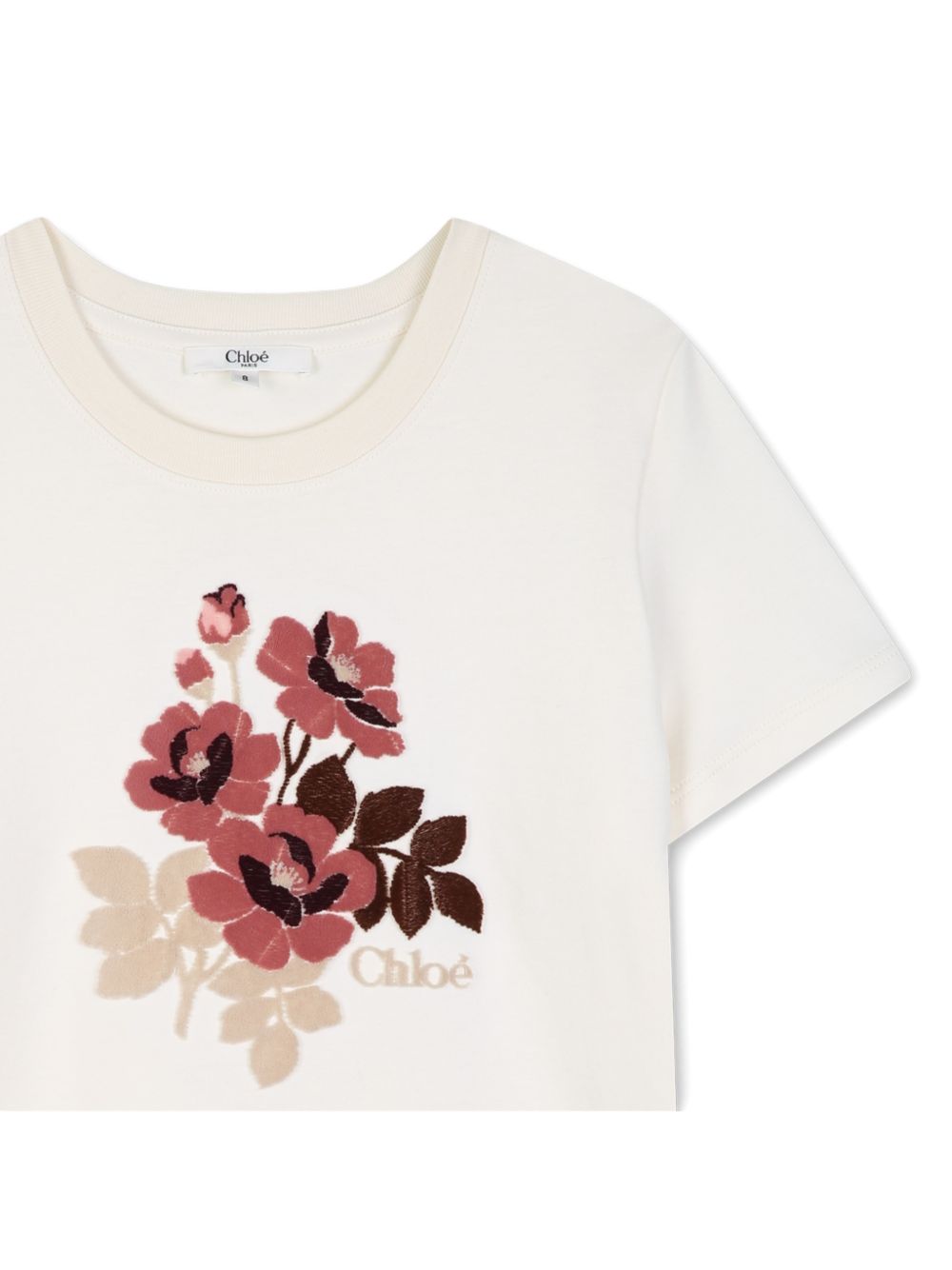 T-shirt per bambina Chloé Kids bianca con ricamo a fiori C21303 148 CHLOE' KIDS