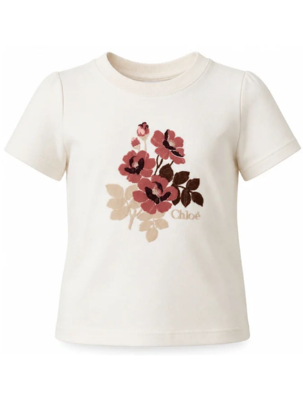 T-shirt per bambina Chloé Kids bianca con ricamo a fiori C21303 148 CHLOE' KIDS