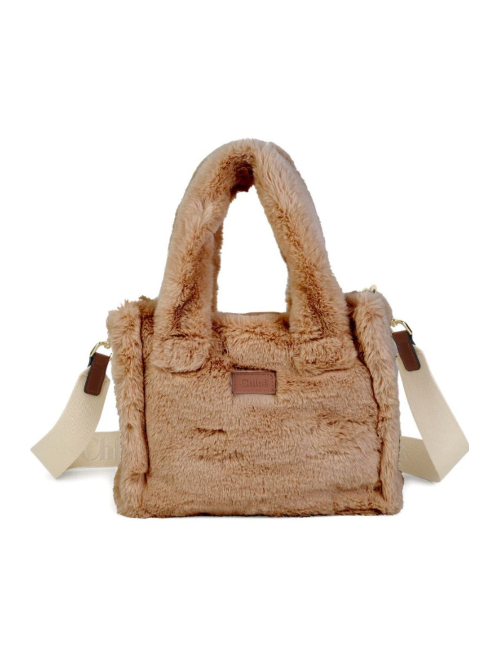 Borsa tote per bambina Chloé Kids marrone in pelliccia sintetica con applicazione C21323 31F CHLOE' KIDS