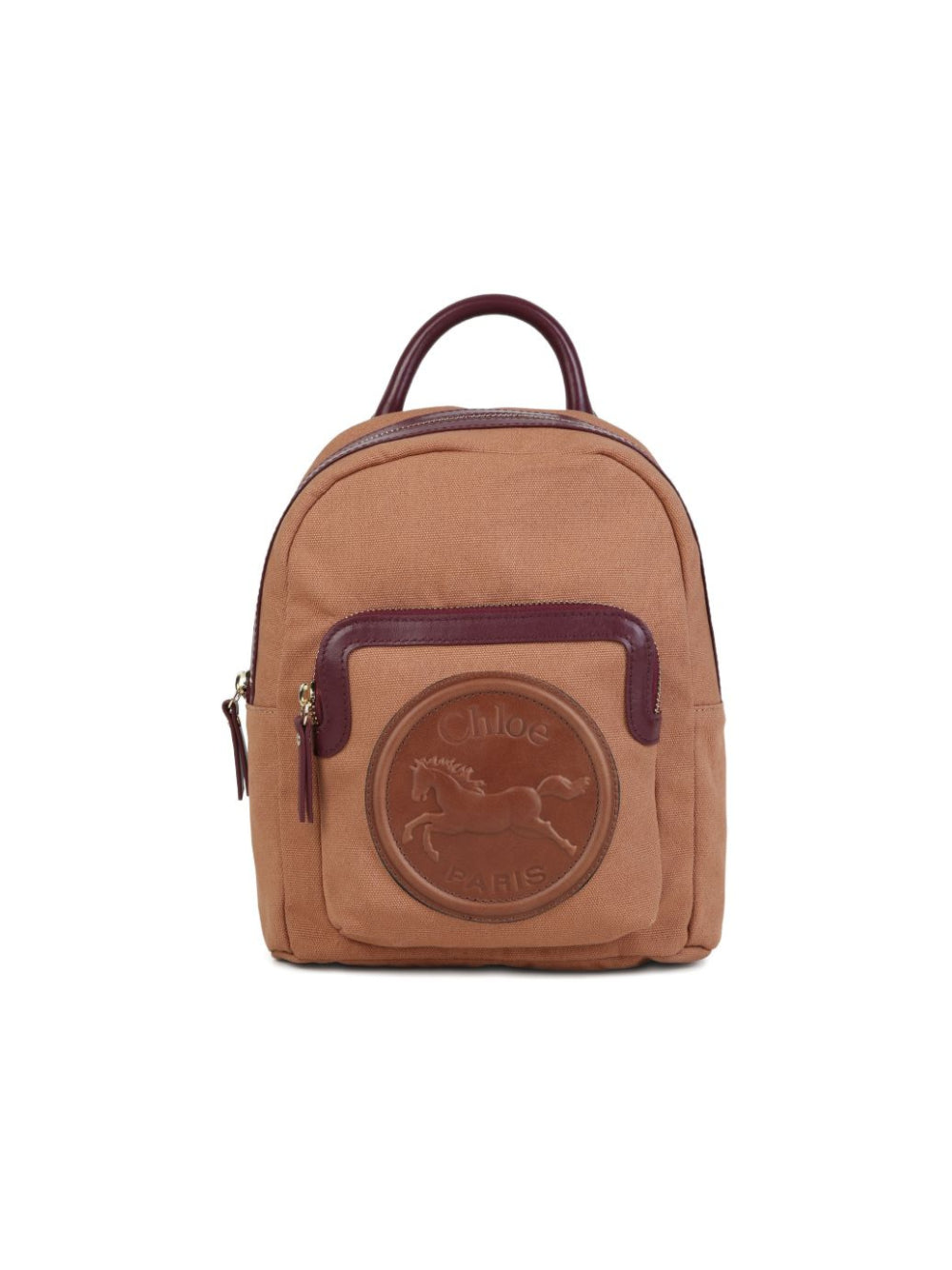 Zaino per bambina Chloé Kids marrone con applicazione logo inciso sul davanti C21326 31F CHLOE' KIDS
