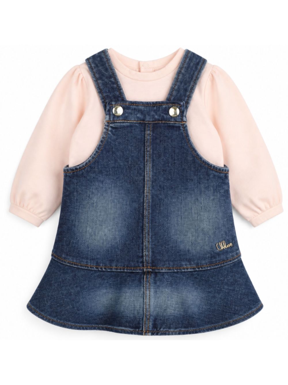 Salopette e t-shirt per neonata Chloé Kids multicolore con placca logo sul davanti C21342 Z10 CHLOE' KIDS