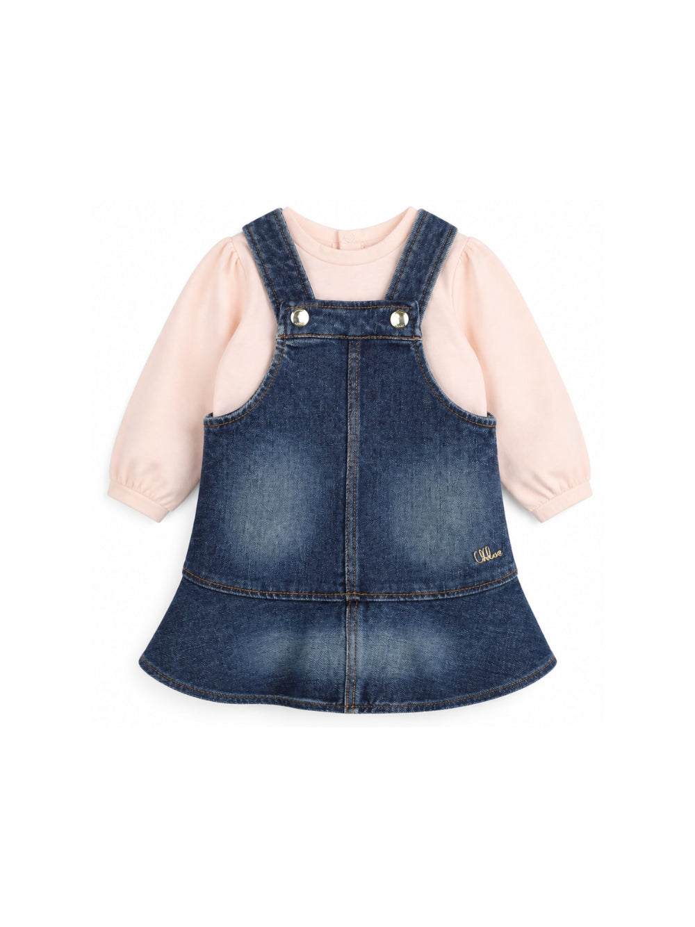 Salopette e t-shirt per neonata Chloé Kids multicolore con placca logo sul davanti C21342 Z10 CHLOE' KIDS
